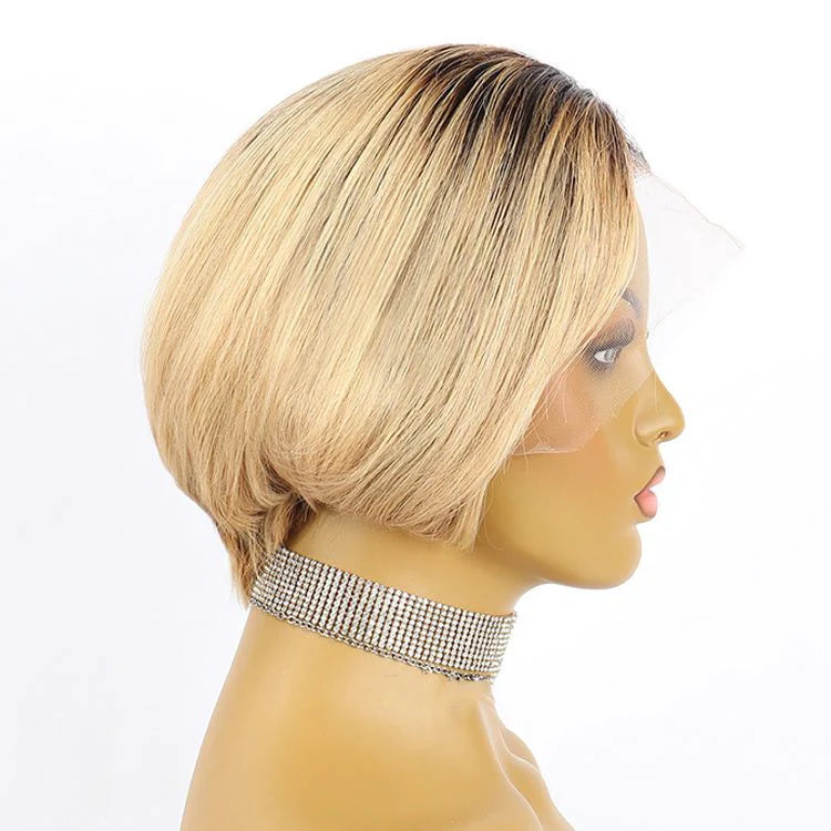 13x1 T Part Short Pixie Cut Lace Wig T1B/27 Human Hair