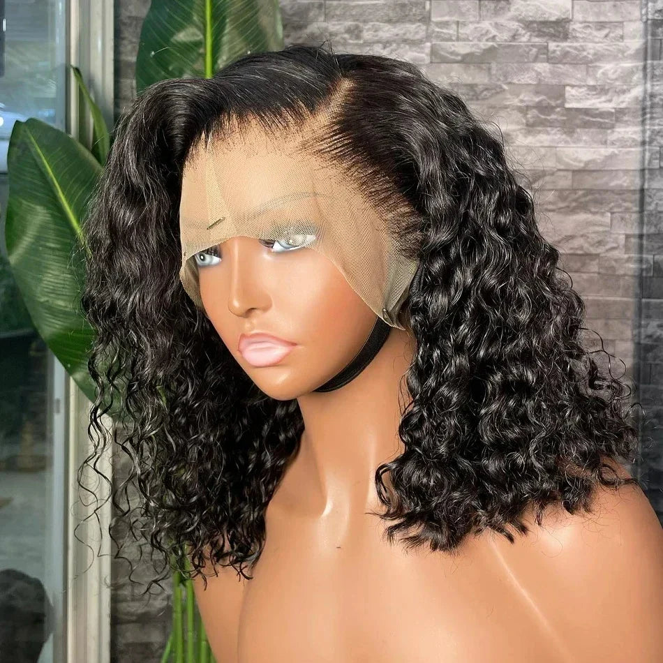 Double Drawn Water Wave Short Bob 13x4 Lace Frontal Wig Wet and Wavy Human Hair