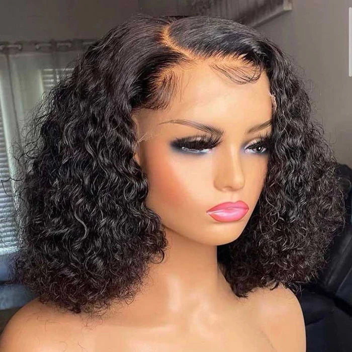 Double Drawn Water Wave Short Bob 13x4 Lace Frontal Wig Wet and Wavy Human Hair